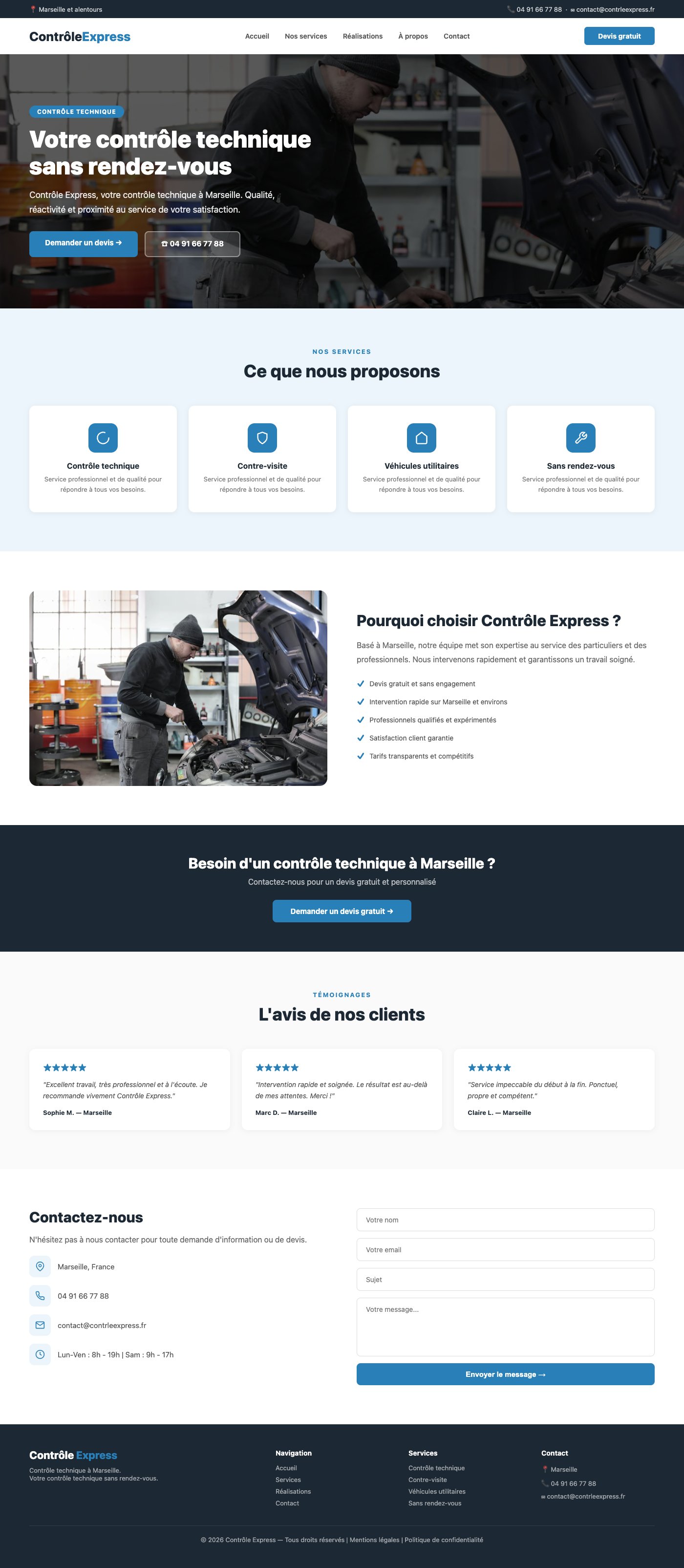 Site vitrine Contrôle Express contrôle technique Marseille