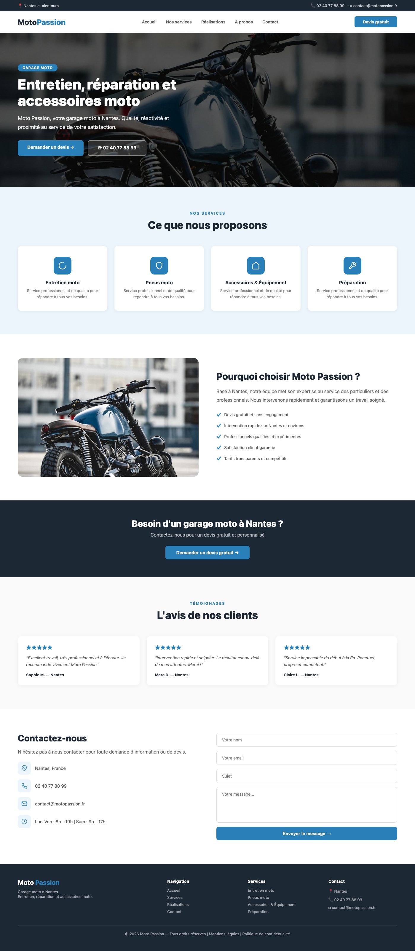 Site vitrine Moto Passion garage moto Nantes