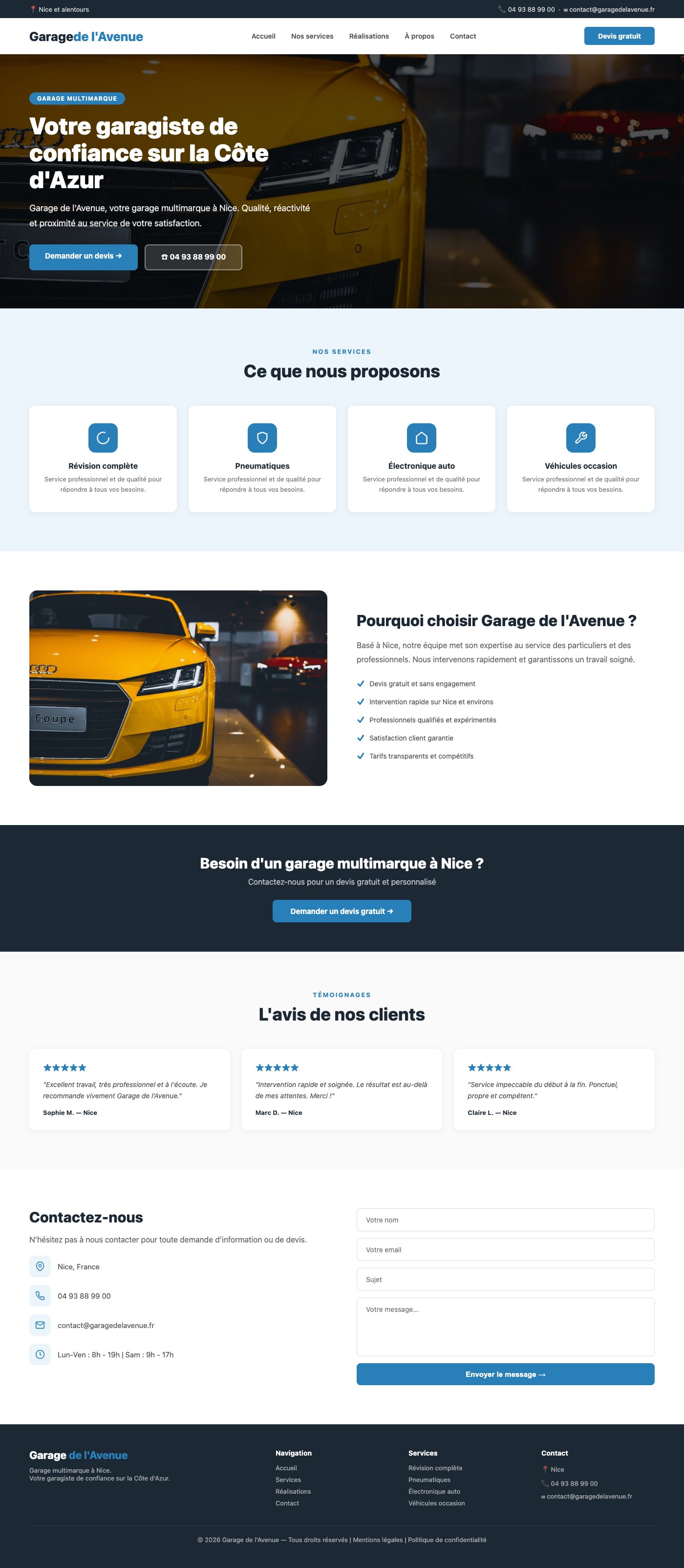 Site vitrine Garage de l'Avenue garage multimarque Nice