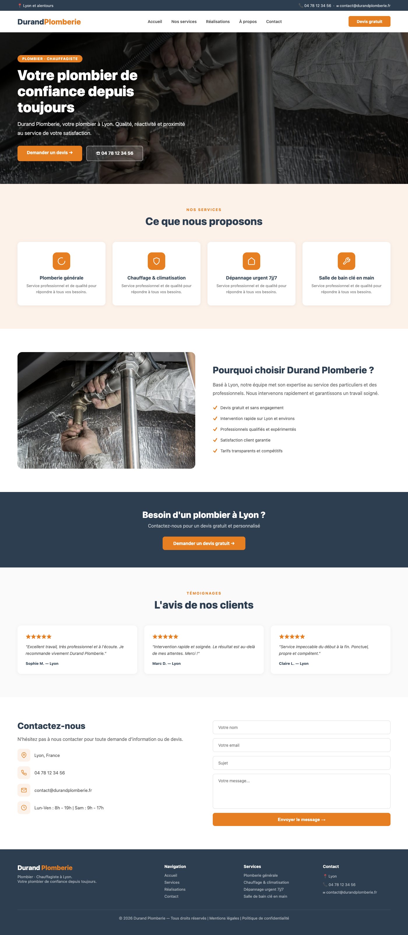 Site vitrine plombier Lyon