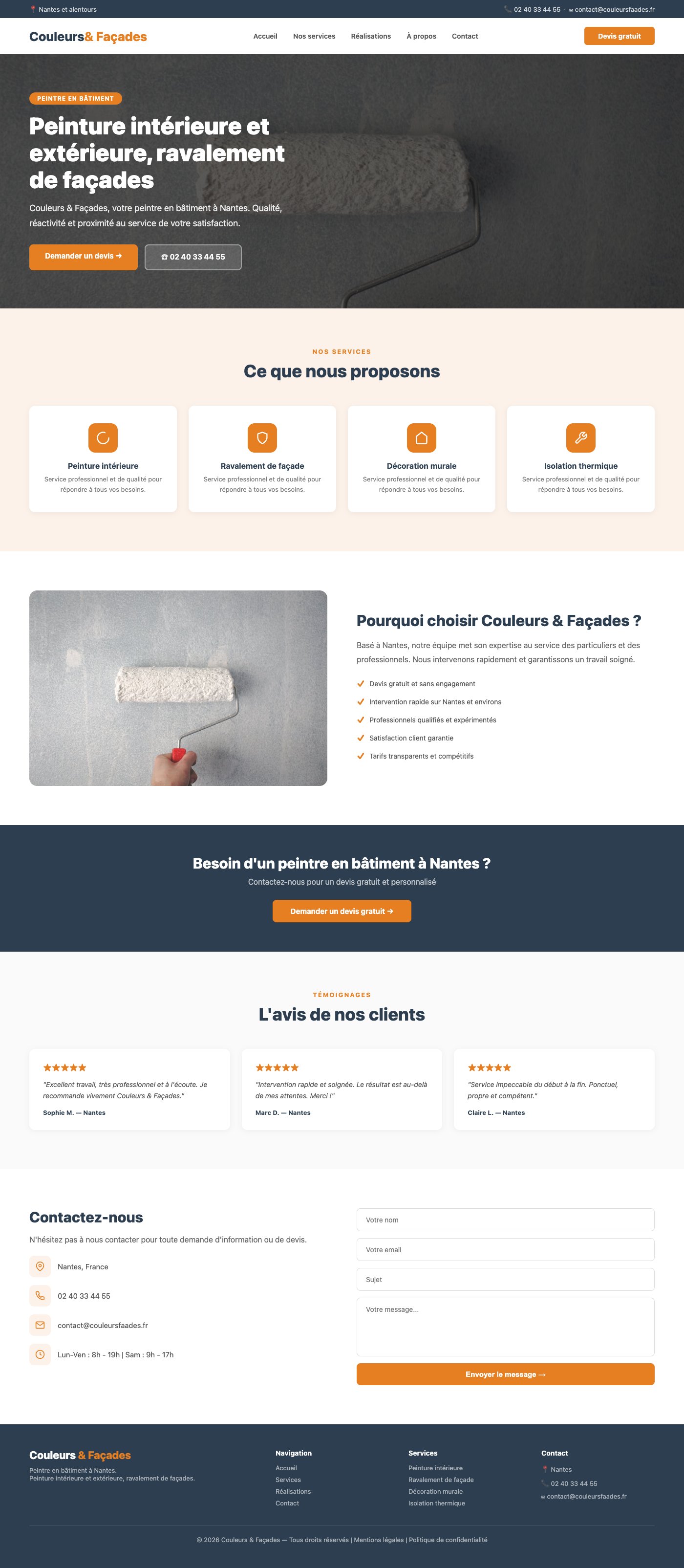 Site vitrine Couleurs & Façades peintre en bâtiment Nantes