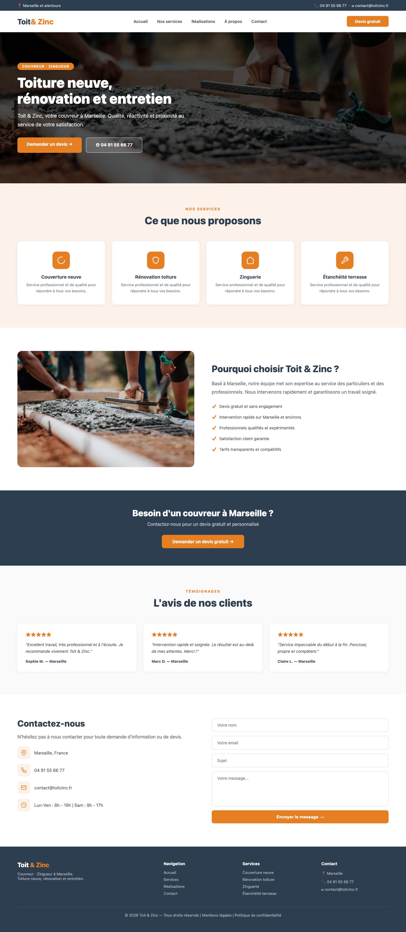 Site vitrine Toit & Zinc couvreur zingueur Marseille