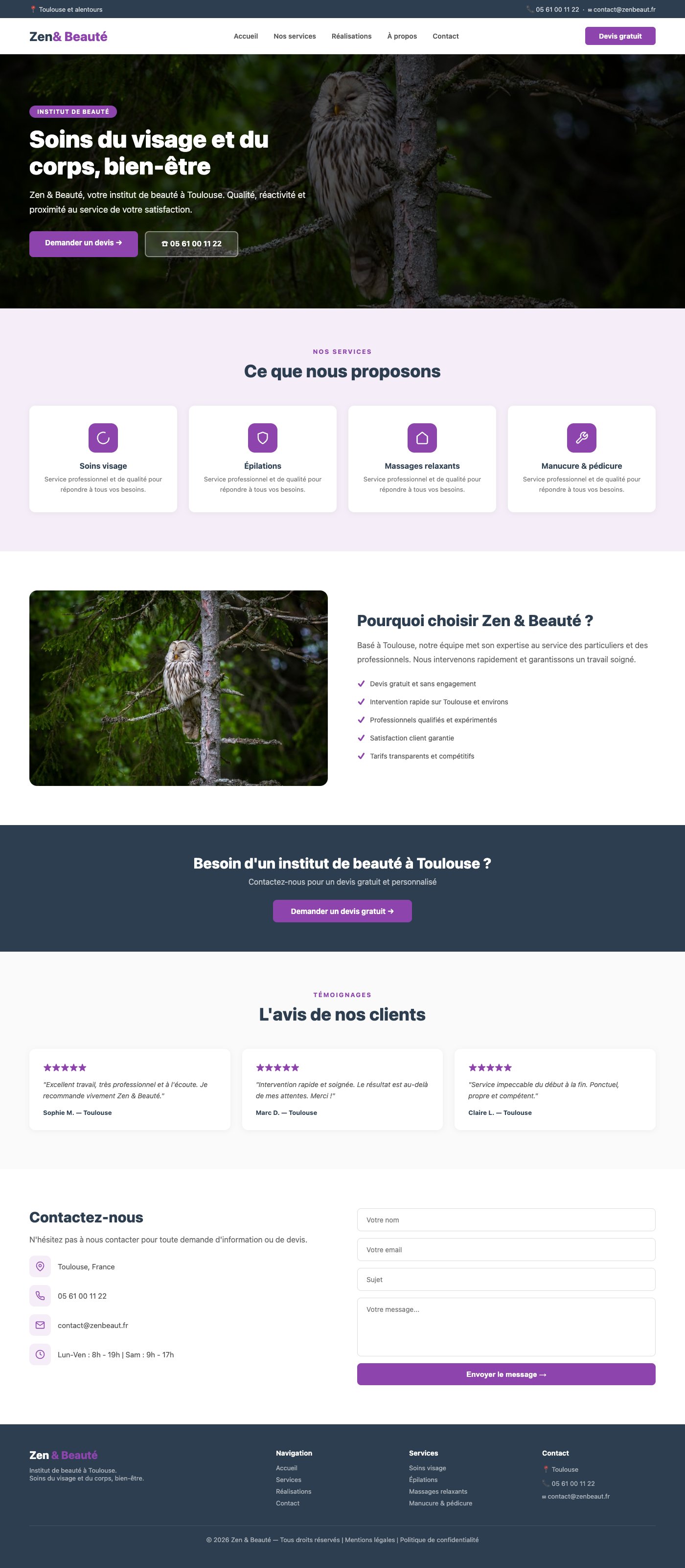 Site vitrine Zen & Beauté institut beauté Toulouse