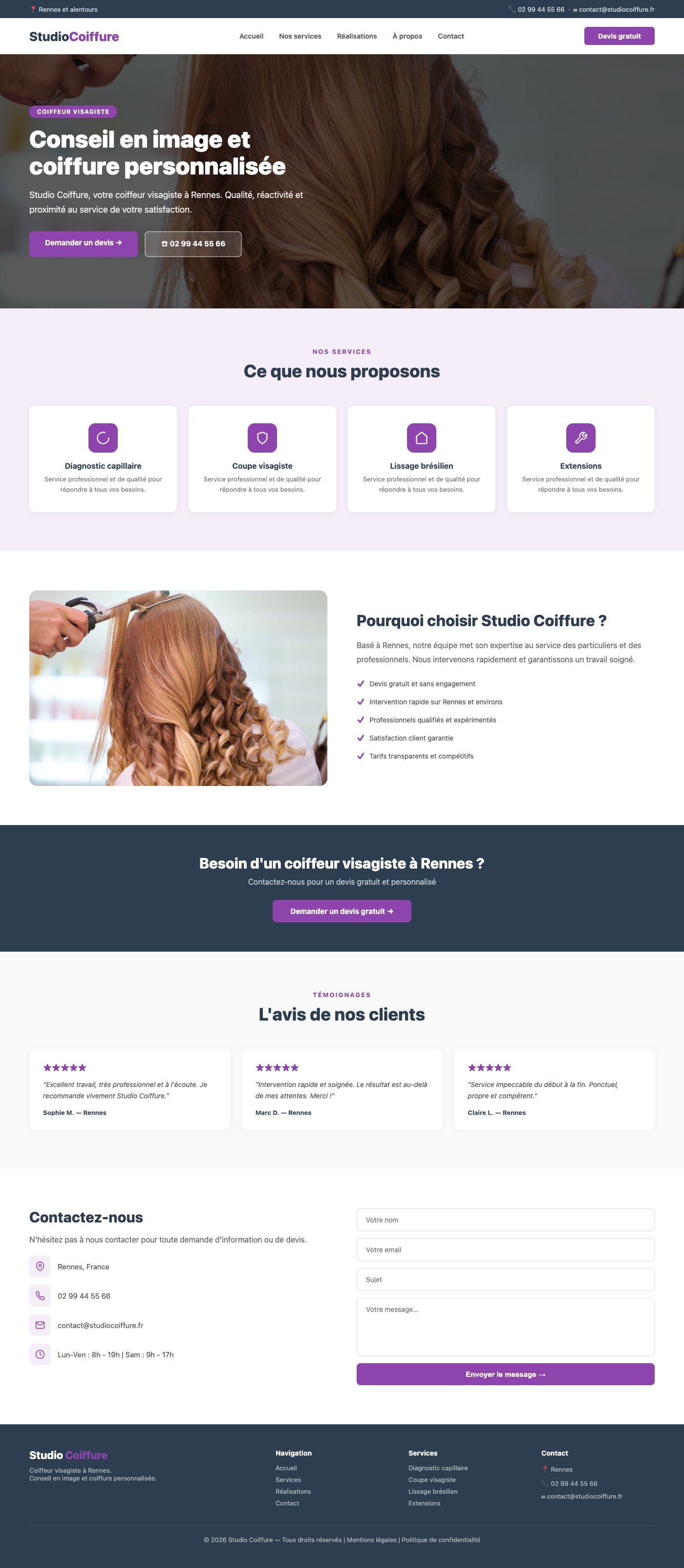 Site vitrine Studio Coiffure coiffeur visagiste Rennes