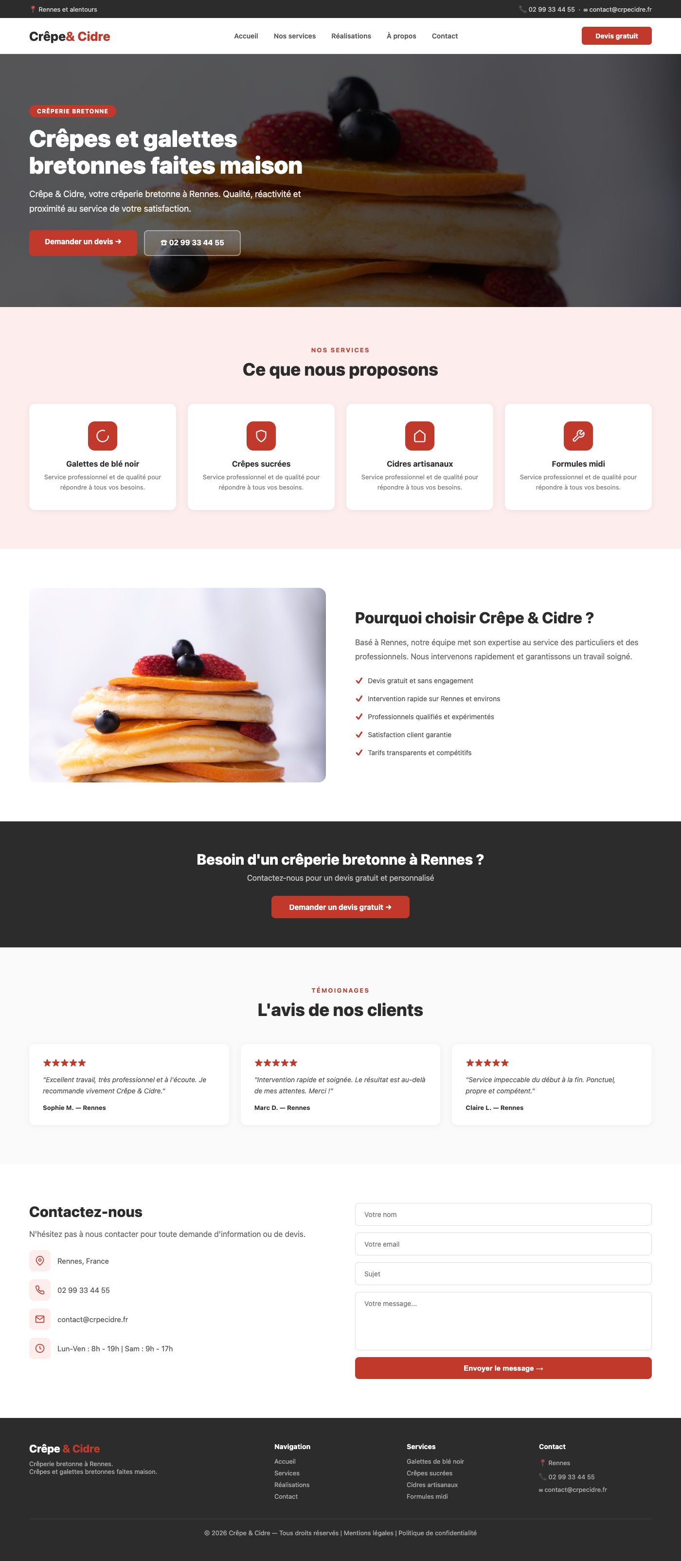 Site vitrine Crêpe & Cidre crêperie Rennes