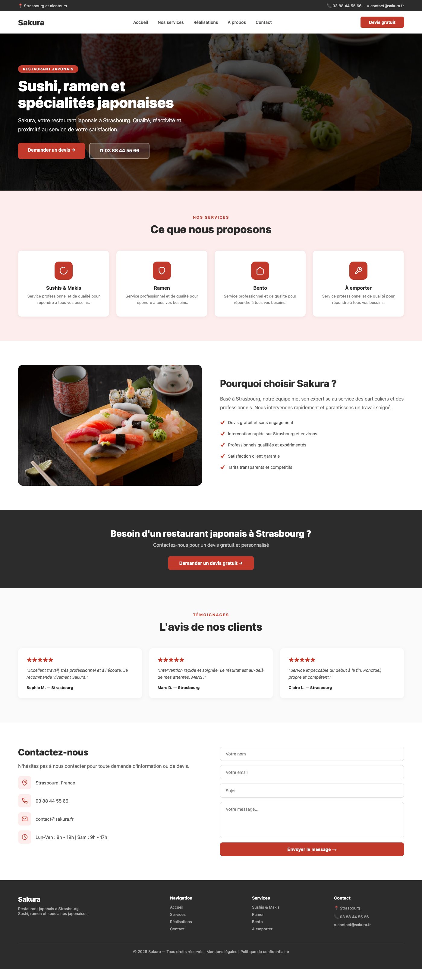 Site vitrine Sakura restaurant japonais Strasbourg